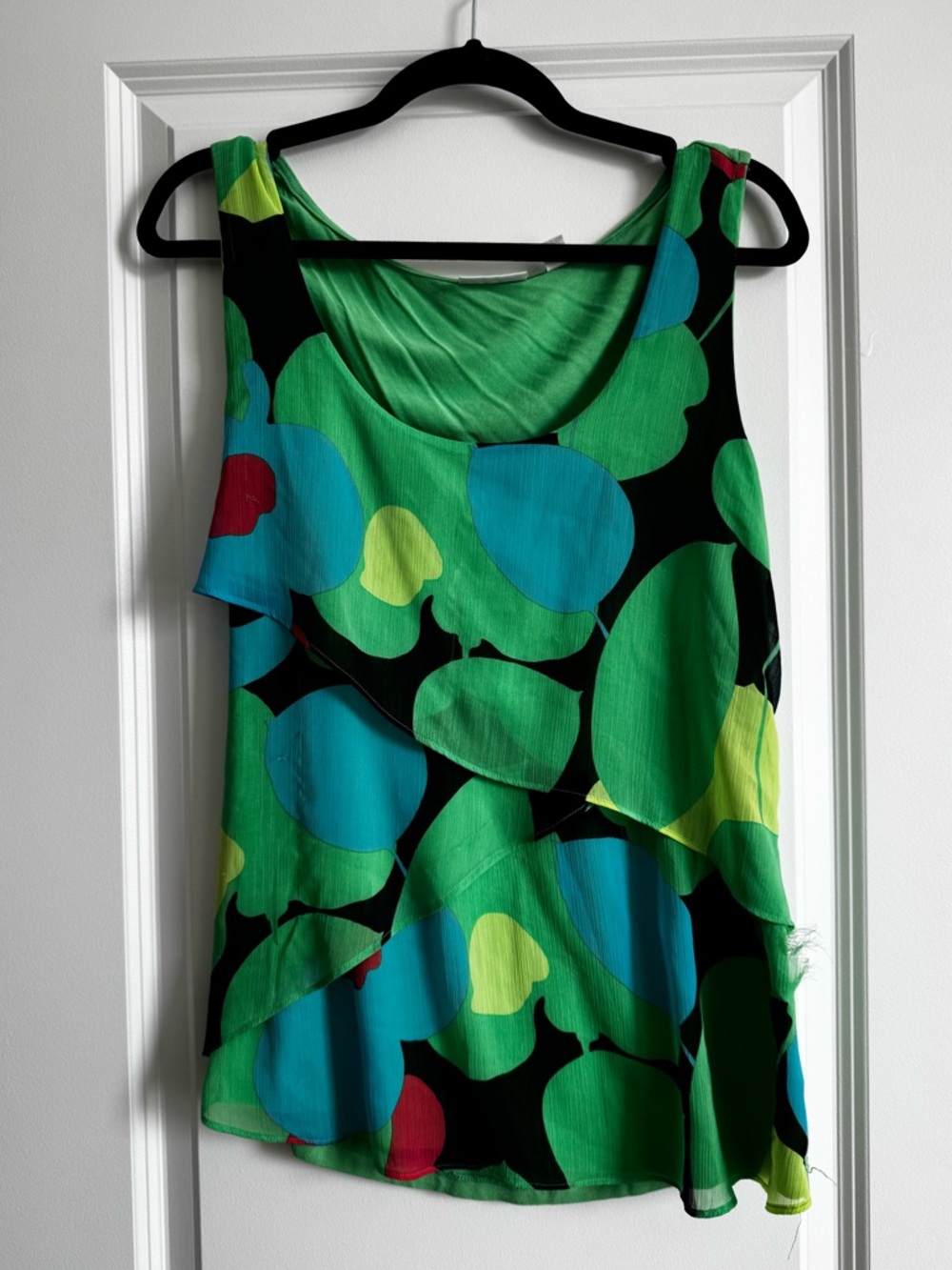 New York & Company Multicolor Layered Print Top with Black Base